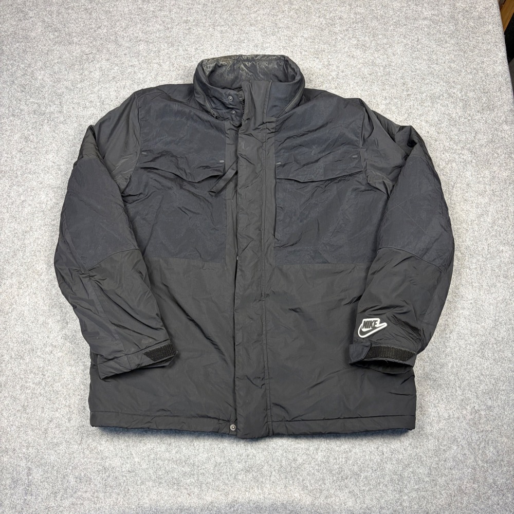 Nike Mens Black Insulated Winter Puffer Jacket Large Full Zip Utility Parka